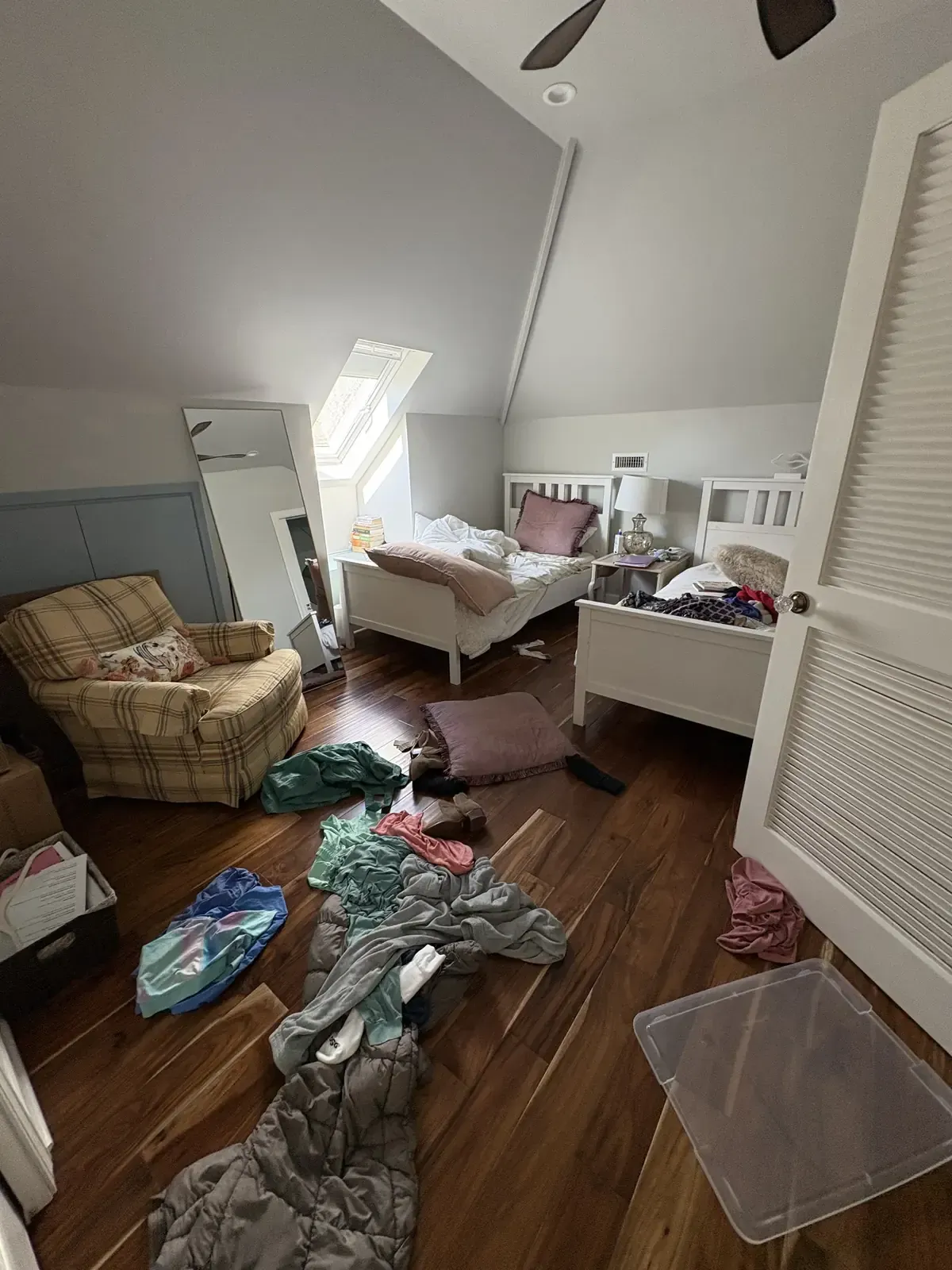 cluttered attic bedroom before decluttering, Winchester VA