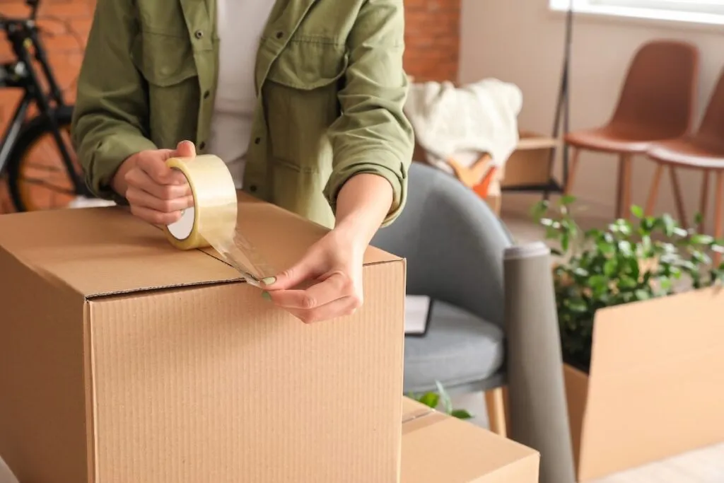 hands taping a moving box while packing for a move, professional packing and moving help in Winchester VA