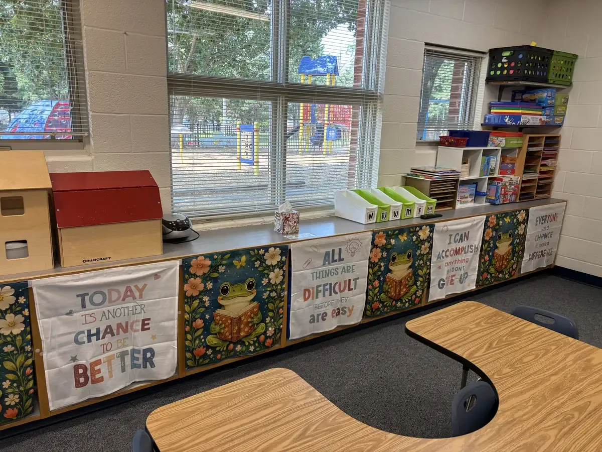 Preschool classroom cabinet storage organized with sorted materials, Winchester VA